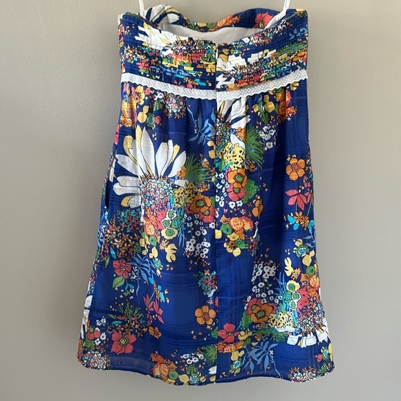 Shoshanna Blue Floral Print Strapless Mini Dress Sz 8 Cottagecore Shabby Chic - Picture 3 of 10